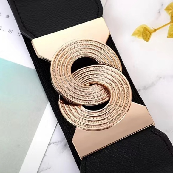 Elastic Leather Gold Buckle Fashion Belt - Picture 2 of 6